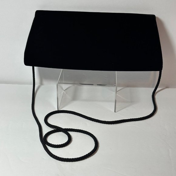 La Regale Black Velvet Evening Shoulder Bag Satin Bow Christmas Holiday Party - Picture 4 of 9